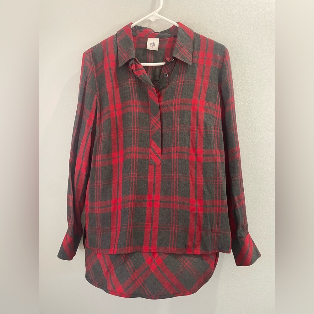 CAbi Women's Red and Black Plaid Button Down Shirt